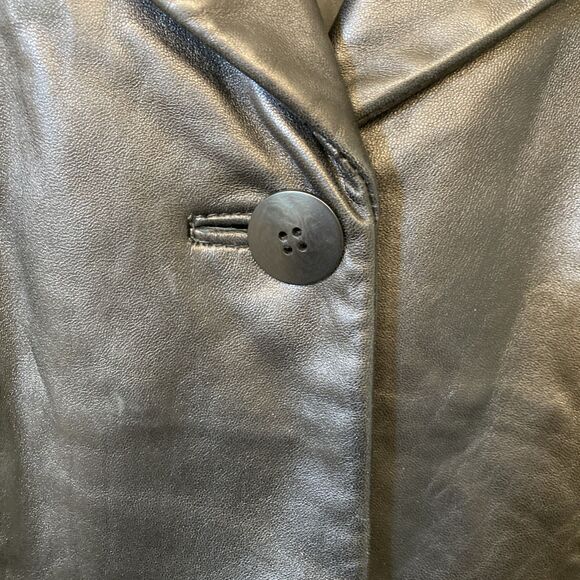 Kenneth Cole Soft Leather Knee Length M Coat Trench Goth Whimsigoth Vamp Career - Picture 2 of 16